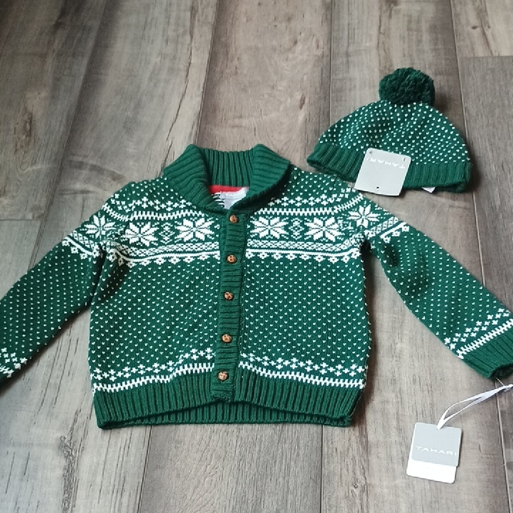 Tahari Kids Green and White Sweater Set